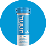 Tube of Nuun Sport against a blue background