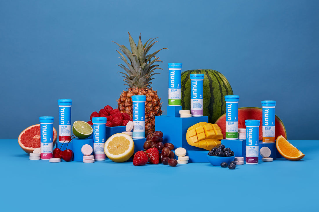 nuun sport product line-up with fresh fruit