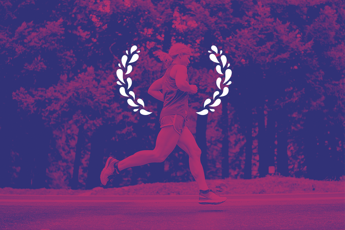 Woman running with the nuuness wings around her