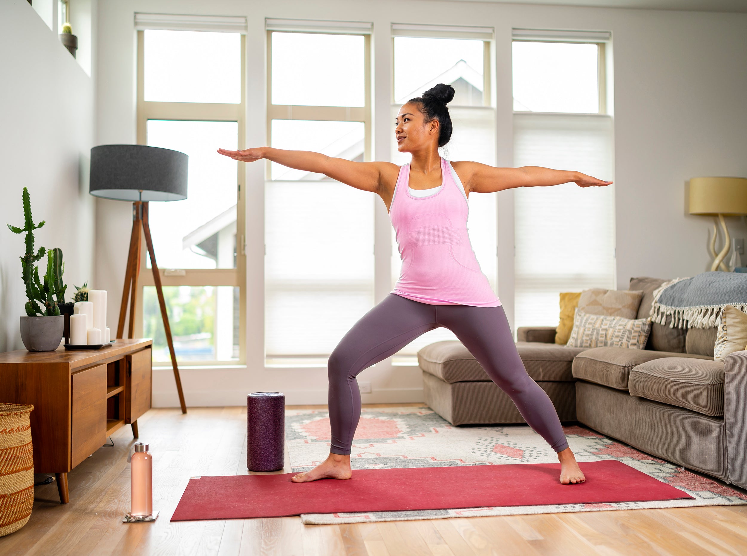 Person stretching at home